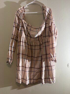 Park & Fifth NWT Thompson Mini Western Plaid Dress White Blue | 4XL